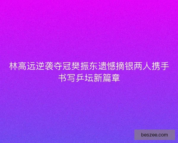 林高远逆袭夺冠樊振东遗憾摘银两人携手书写乒坛新篇章
